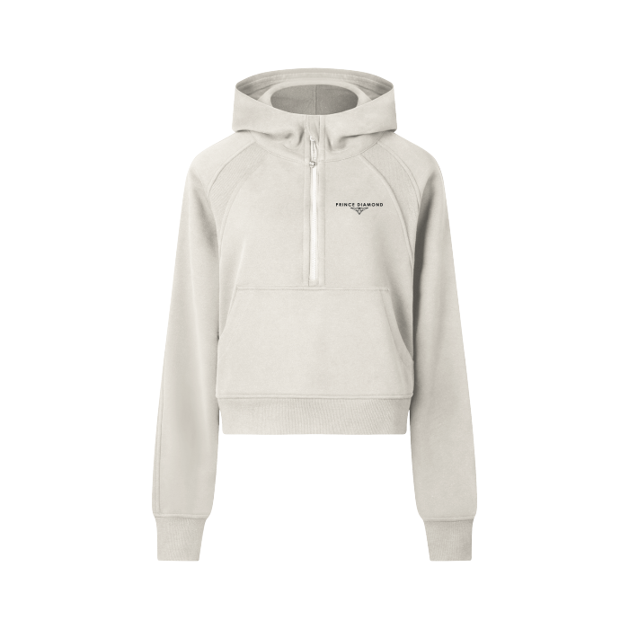 Prince Diamond White Cropped Half-Zip Hoodie