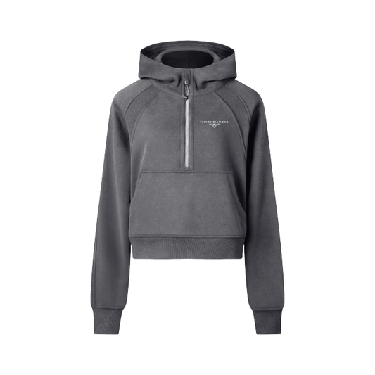 Blk Prince Diamond Cropped Half-Zip Hoodie