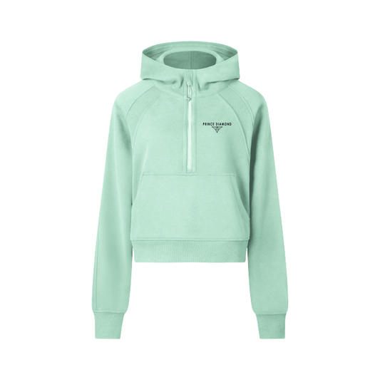 Green Prince Diamond Cropped Half-Zip Hoodie